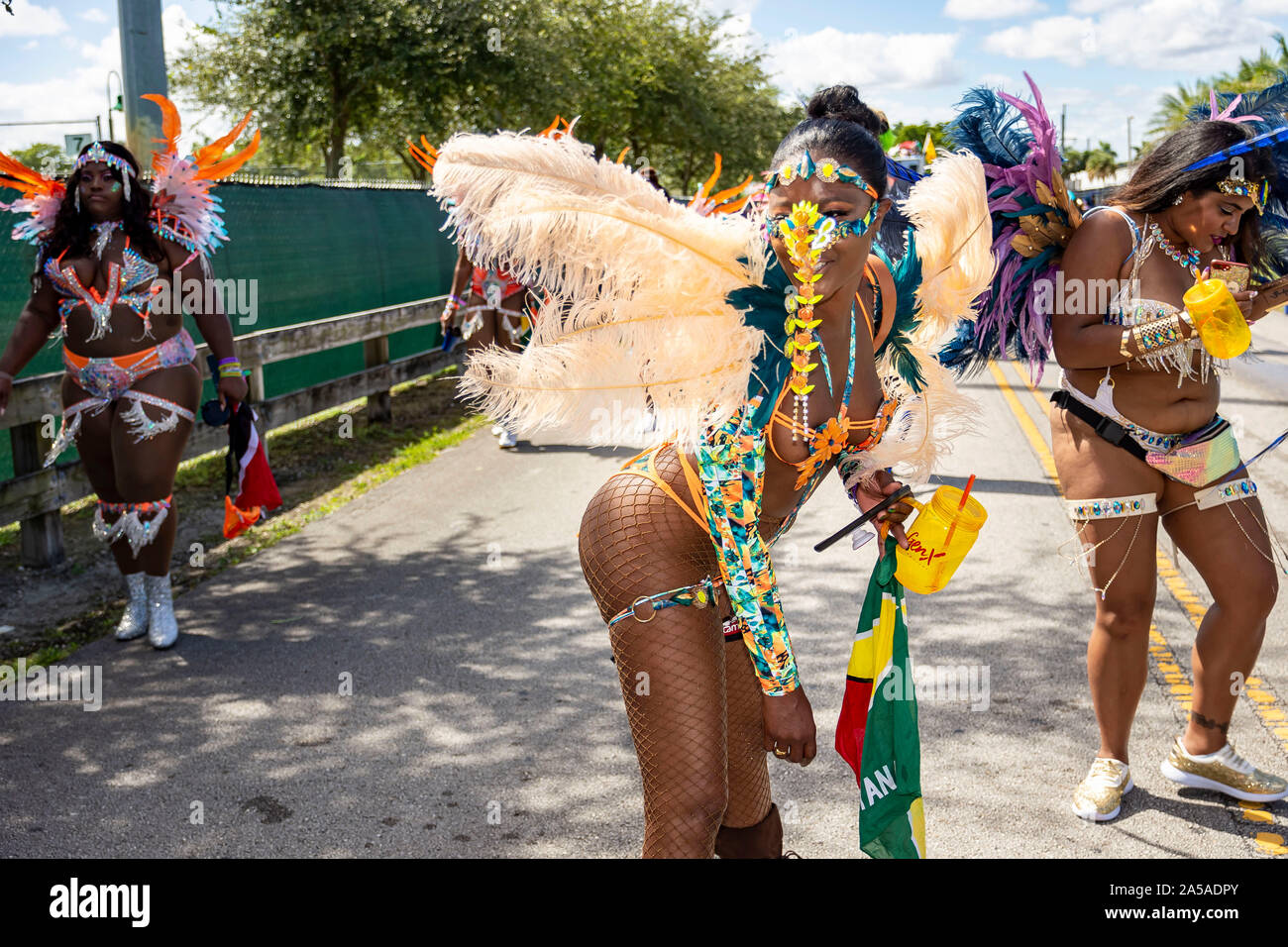 Parade of carnival bands at Miami carnival for 2019; Event was held at Miami Dade County fair and Expo Grounds on the 13th of October 2019 Stock Photo