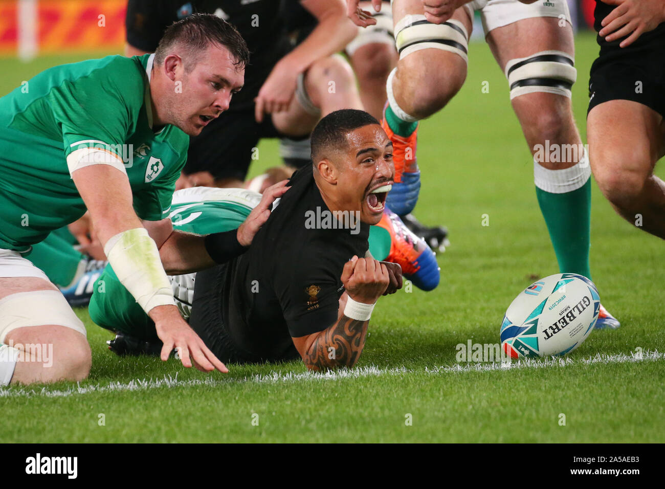 Aaron Smith (NZL), OCTOBER 19, 2019 - Rugby : 2019 Rugby World Cup Quarter-final match between New Zealand 46-14 Ireland at Tokyo Stadium in Tokyo, Japan. (Photo by YUTAKA/AFLO SPORT) Stock Photo