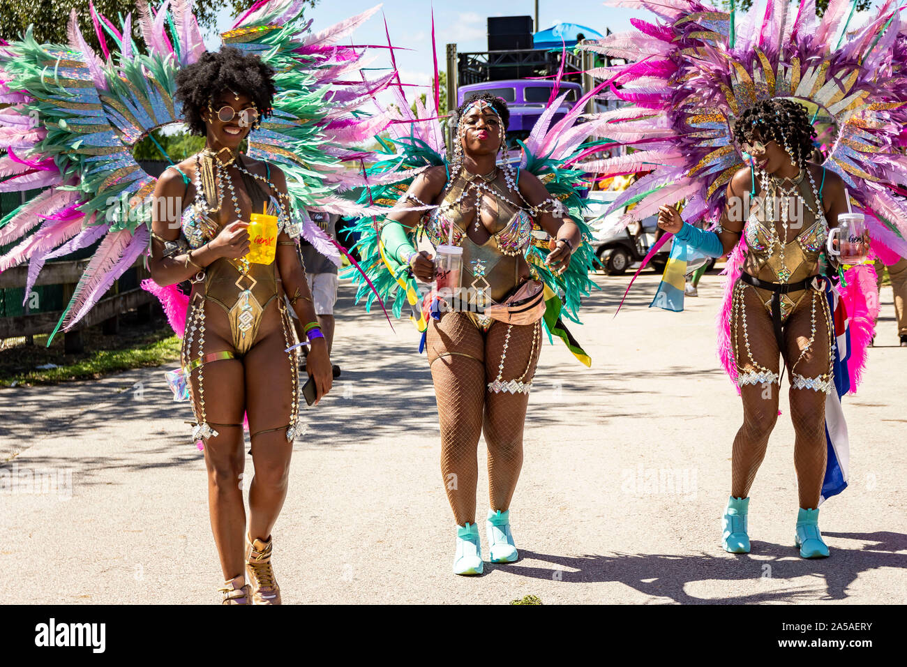 Parade of carnival bands at Miami carnival for 2019; Event was held at Miami Dade County fair and Expo Grounds on the 13th of October 2019 Stock Photo