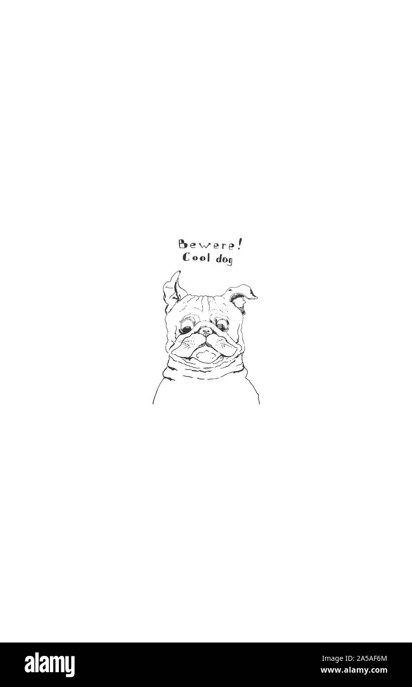 Portrait of cool Pug dog. Hand drawn dog. Sketch. Vector illustration. Stock Vector