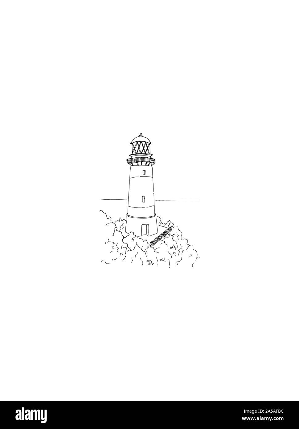 Lighthouse on coast of sea. Hand drawn . Sketch. Vector illustration ...