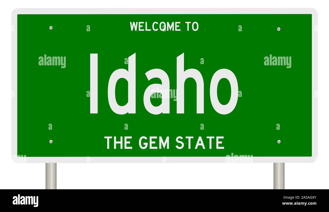 Rendering of a green 3d highway sign for Idaho Stock Photo