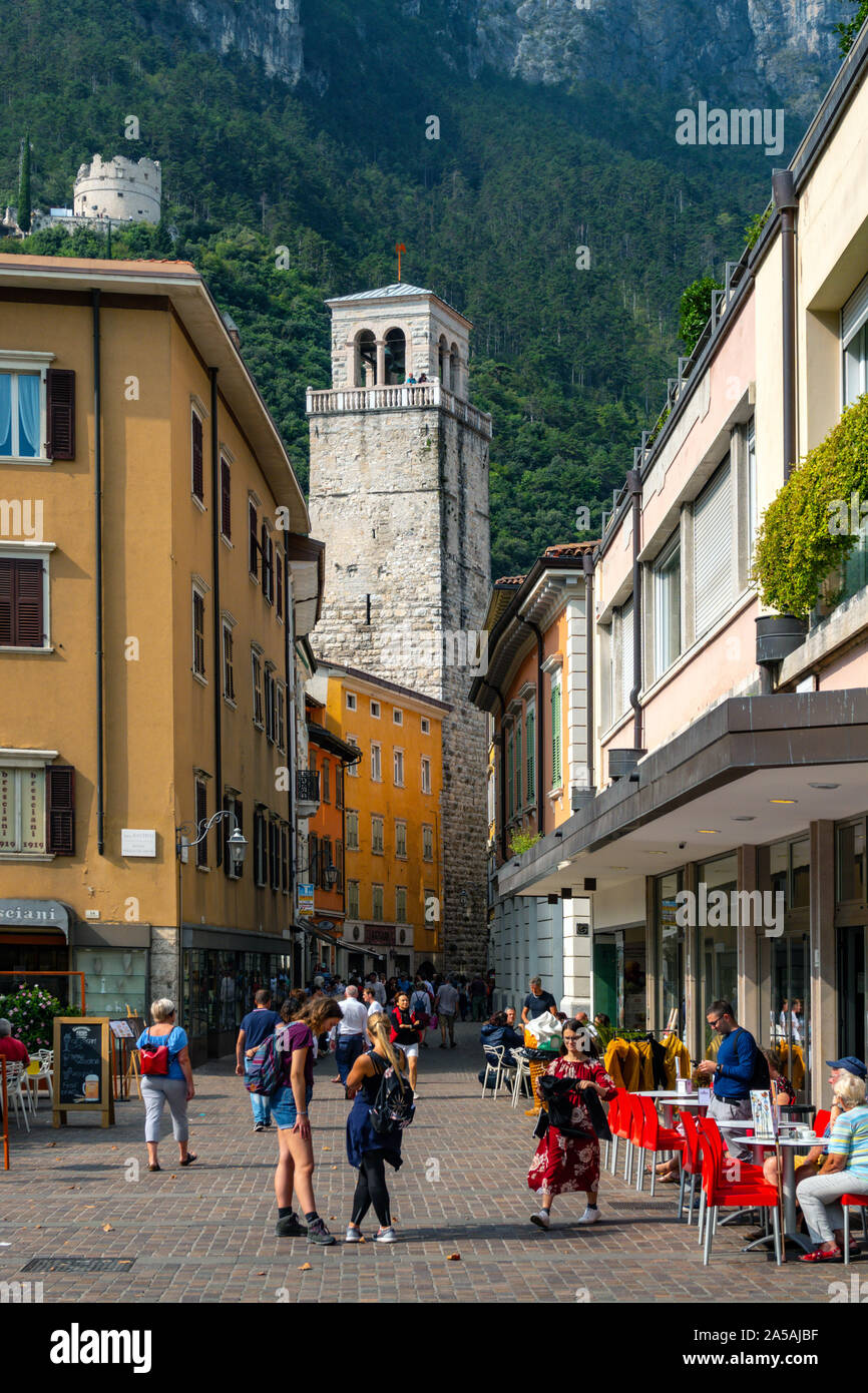 Riva del Garda, on Lake Garda, the popular tourist destination on the Italian Lakes, Northern Italy Stock Photo