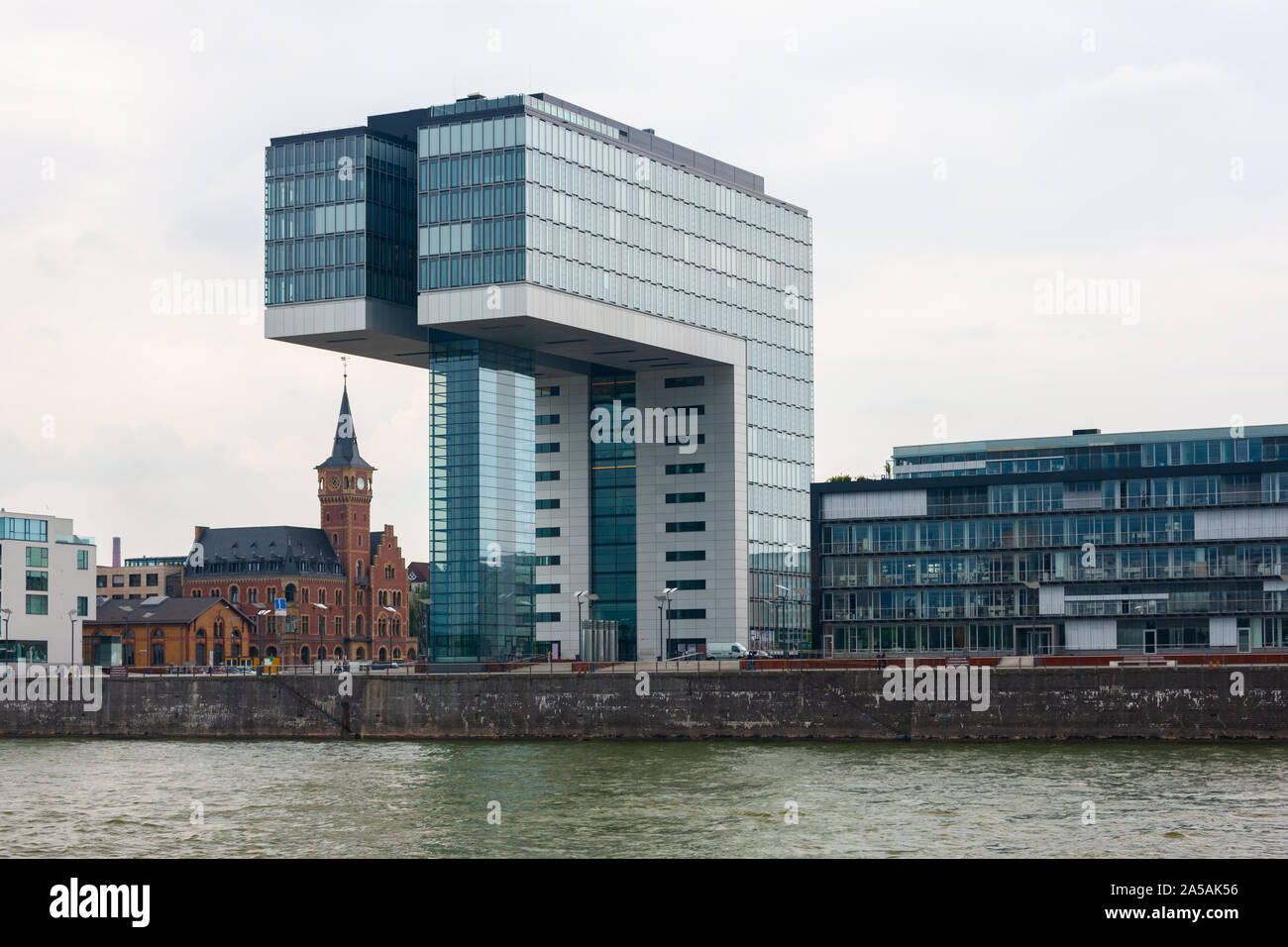 Rhine Riverside Rhine riverside with old and new architecture, Cologne, Germany Stock ...