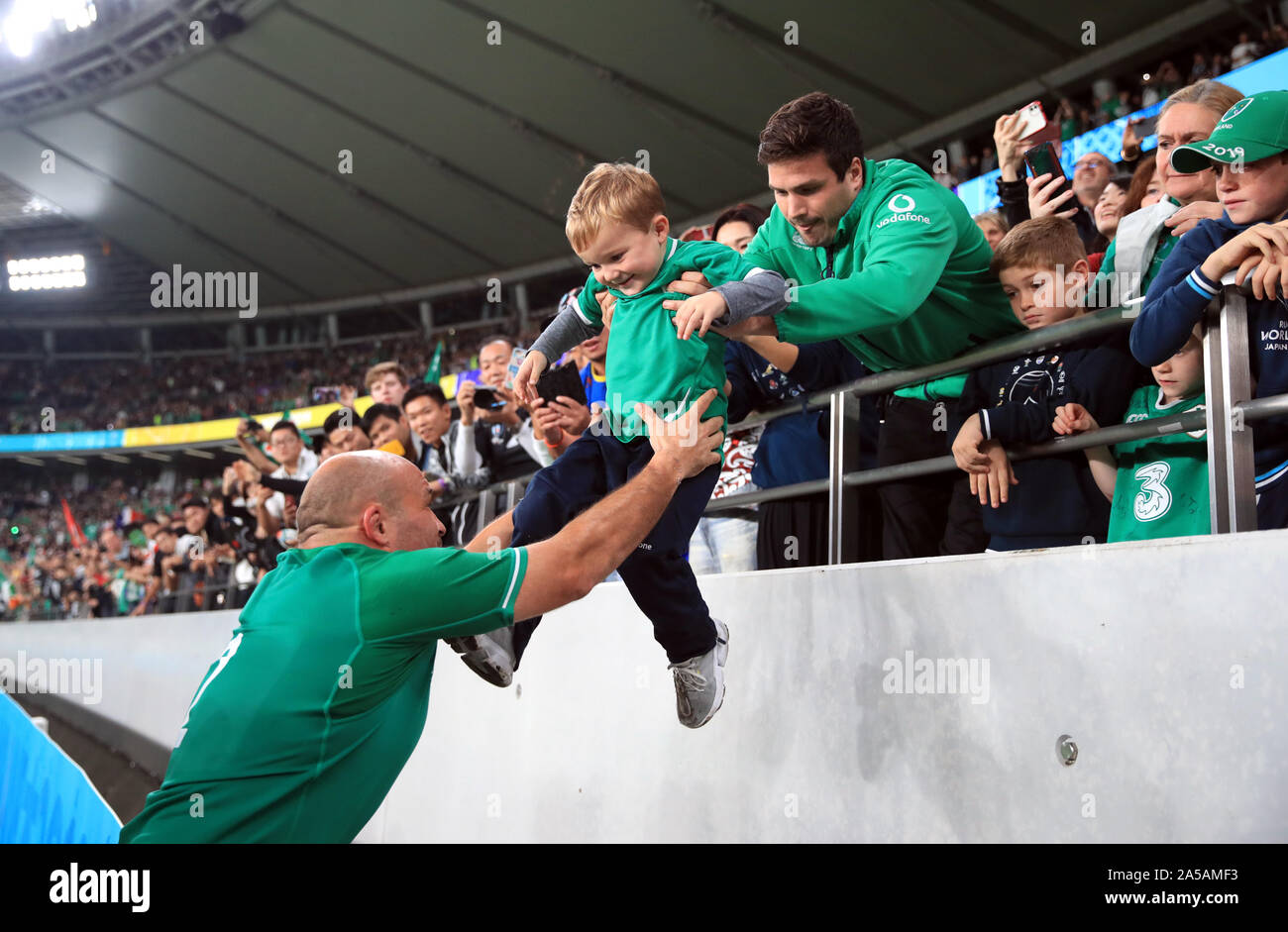 Rorry Rygby Ireland's Rory Best grabs one of his sons from the stands after the ...