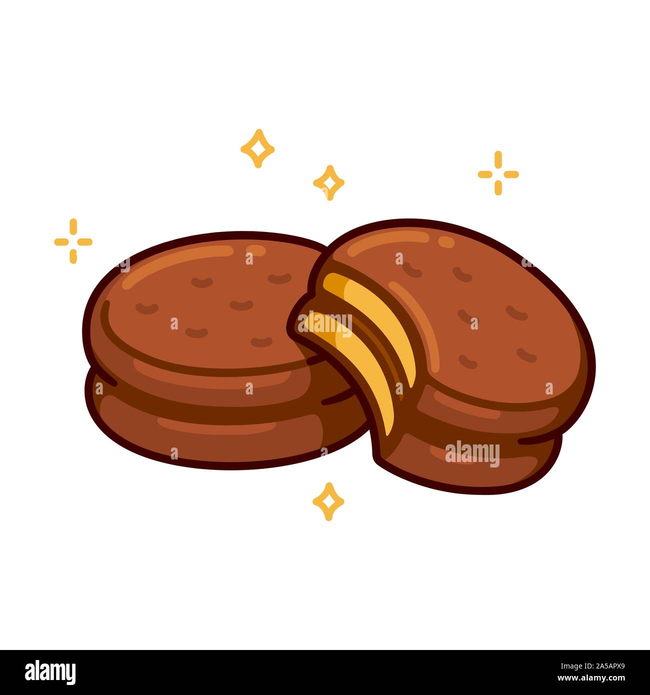 Alfajores, traditional South American chocolate covered cookies with dulce de leche filling. Isolated vector clip art illustration, cute cartoon style Stock Vector