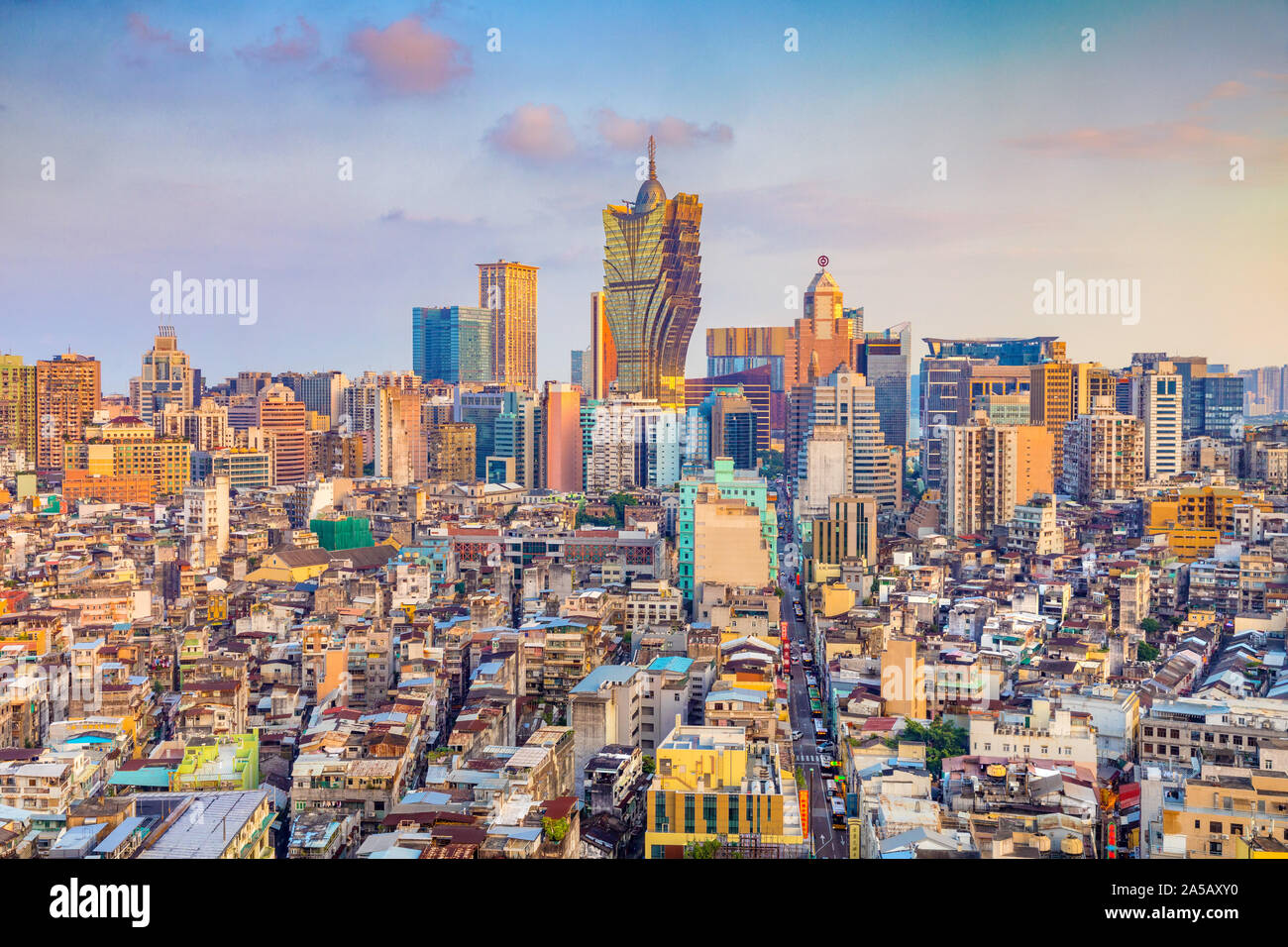 Macau, city skyline at sunset. Stock Photo
