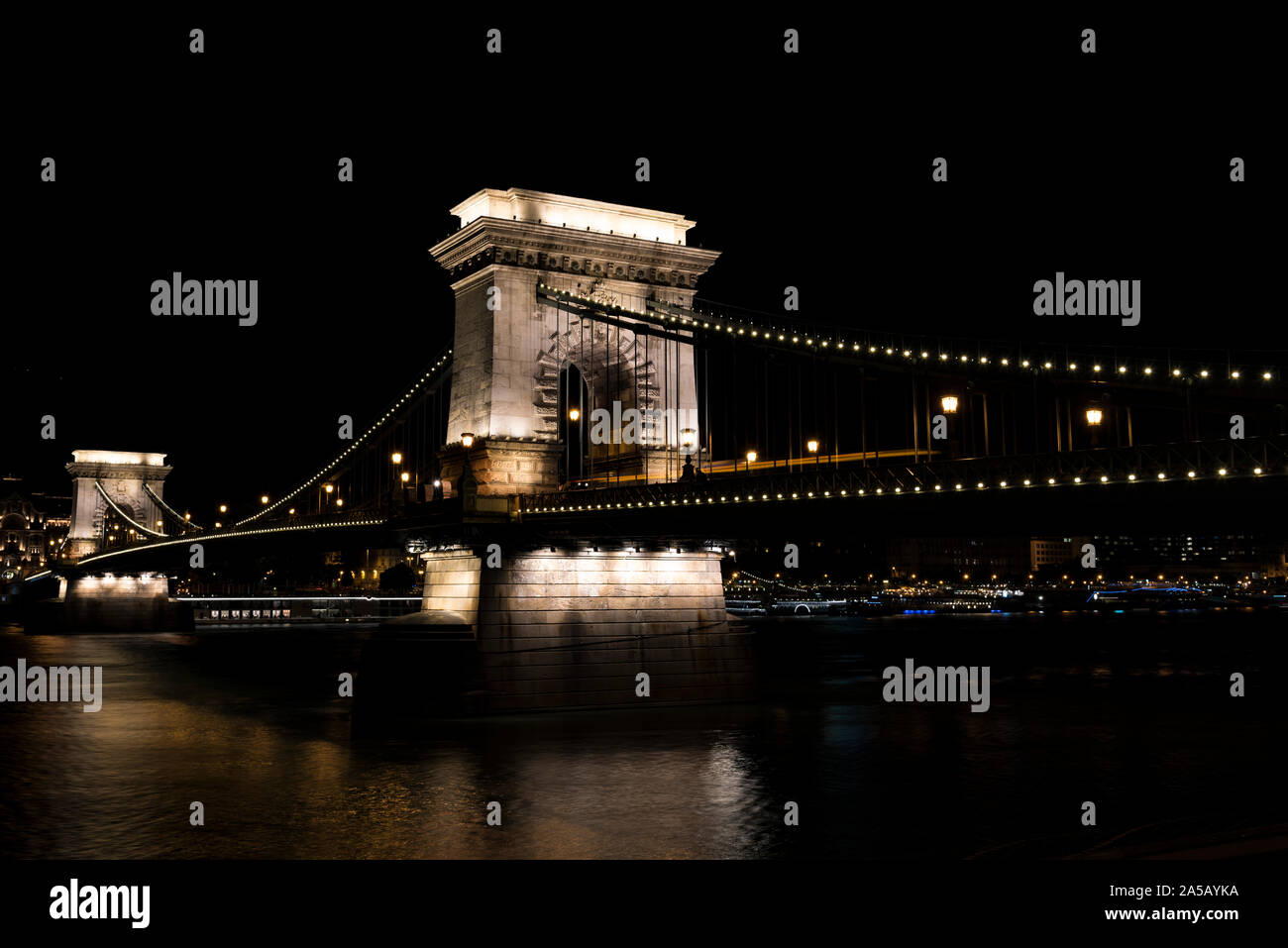 Szechenyi Chain Bridge at night, Budapest, Hungary Stock Photo