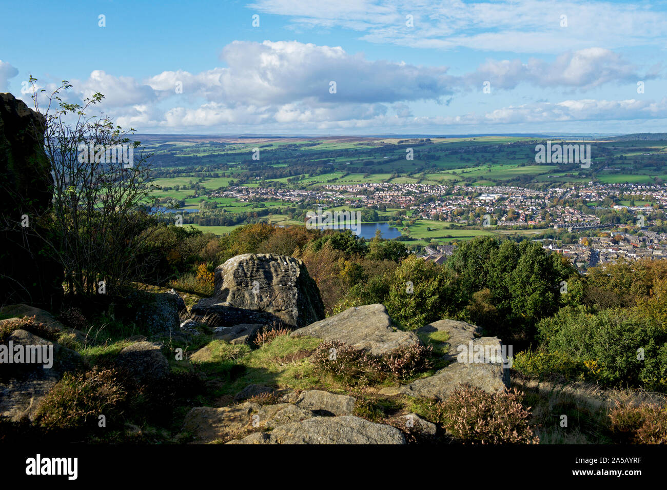 The town of Otley and Lower Wharfedale, viewed from the Chevin, West Yorkshire, England UK Stock Photo