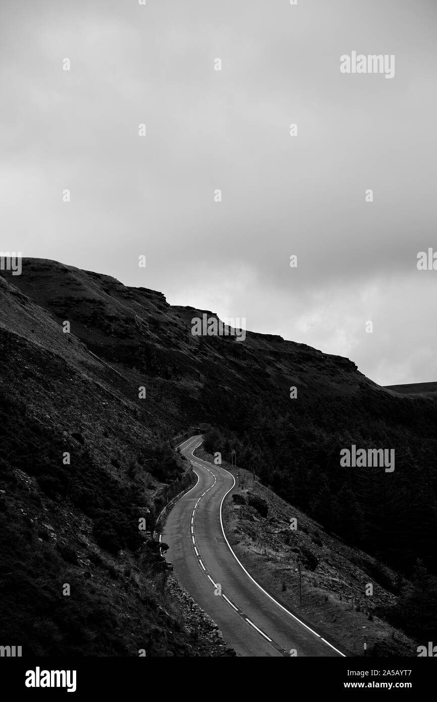 Brecon Beacons Road B&W Stock Photo