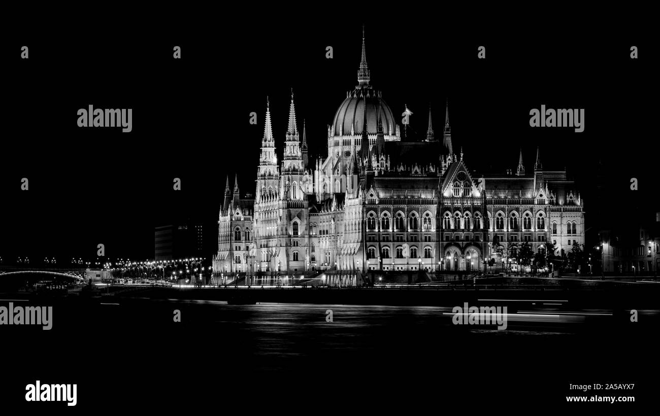 Parliament Building at night, Budapest, Hungary Stock Photo