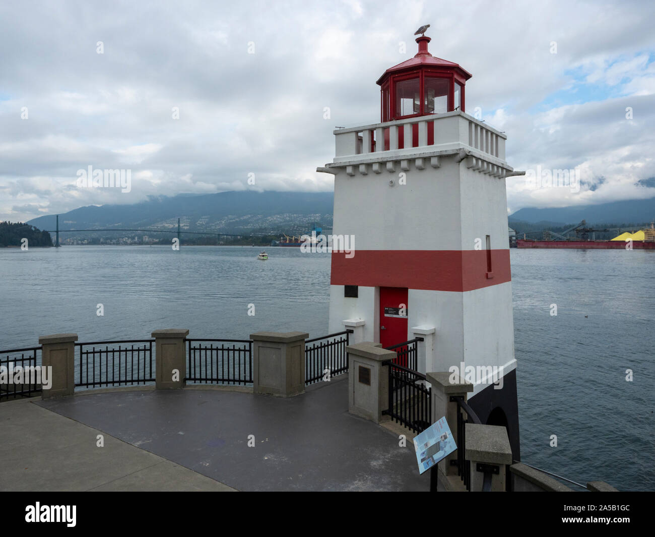 Brockton Point lighthouse, Vancouver, on the north side of Coal Harbour, in Stanley Park, British Columbia, Canada Stock Photo