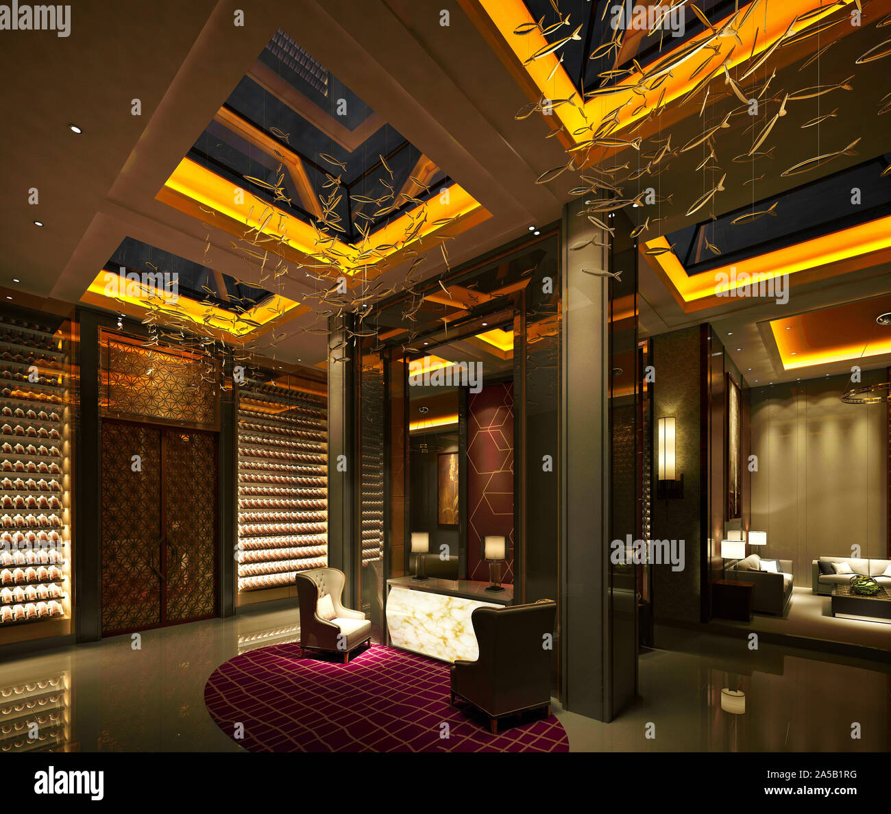 3d render of hotel reception lobby Stock Photo