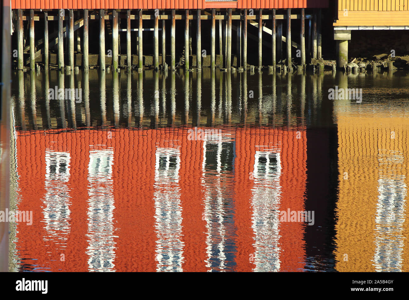 Warehouse on piles, Trondheim, Norway. Stock Photo