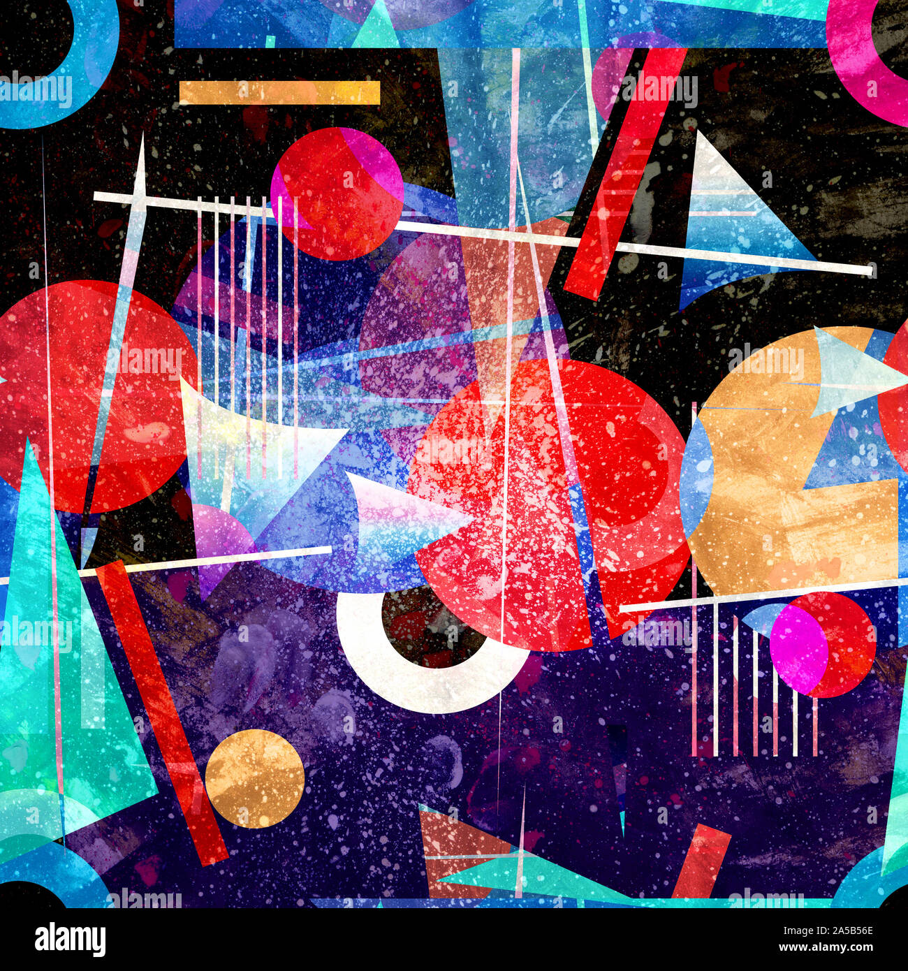 Abstract watercolor background with geometric color objects and ...