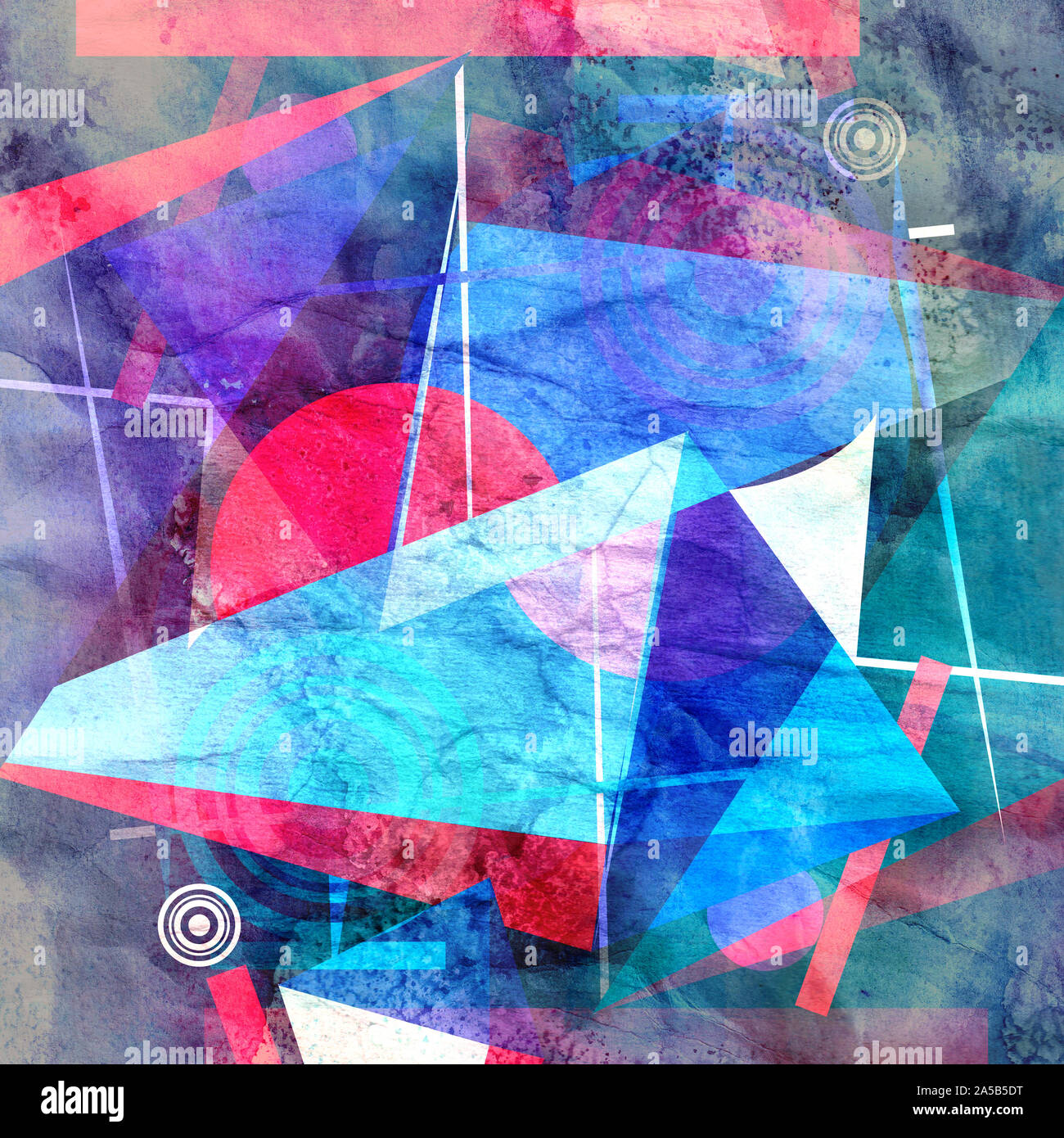 Abstract watercolor background with geometric color objects and ...