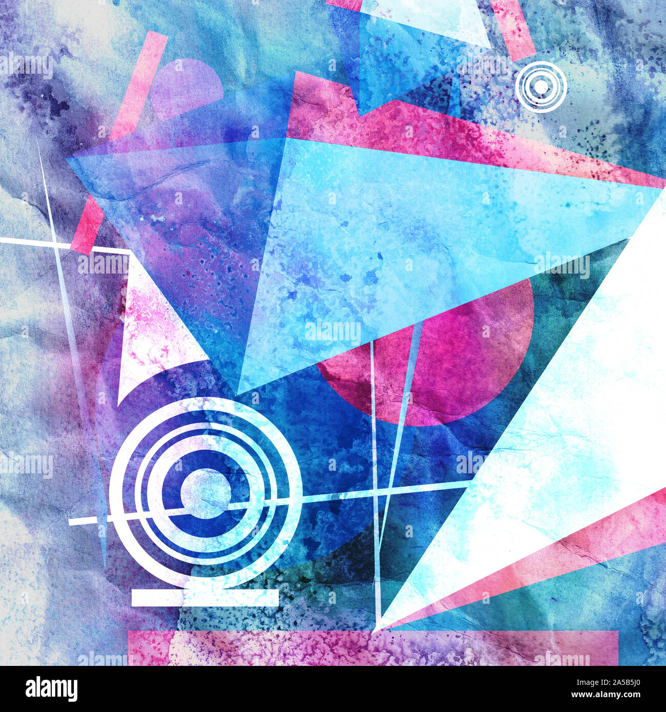 Abstract watercolor background with geometric color objects and ...