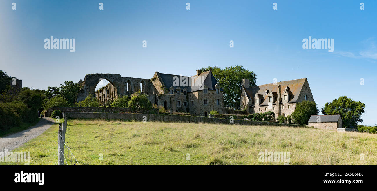 Paimpol, Cotes-d'Armor / France - 20 August 2019: panorama view of the Beauport Abbey in Paimpol Stock Photo