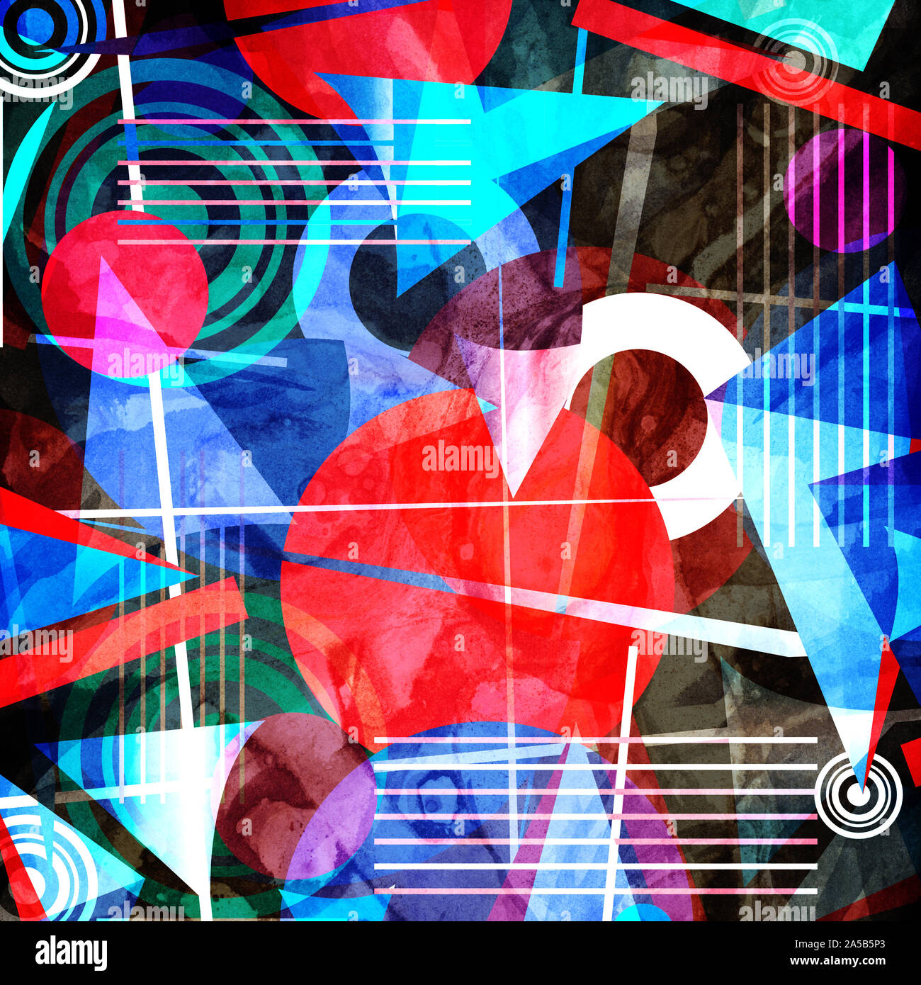 Abstract watercolor background with geometric color objects and ...