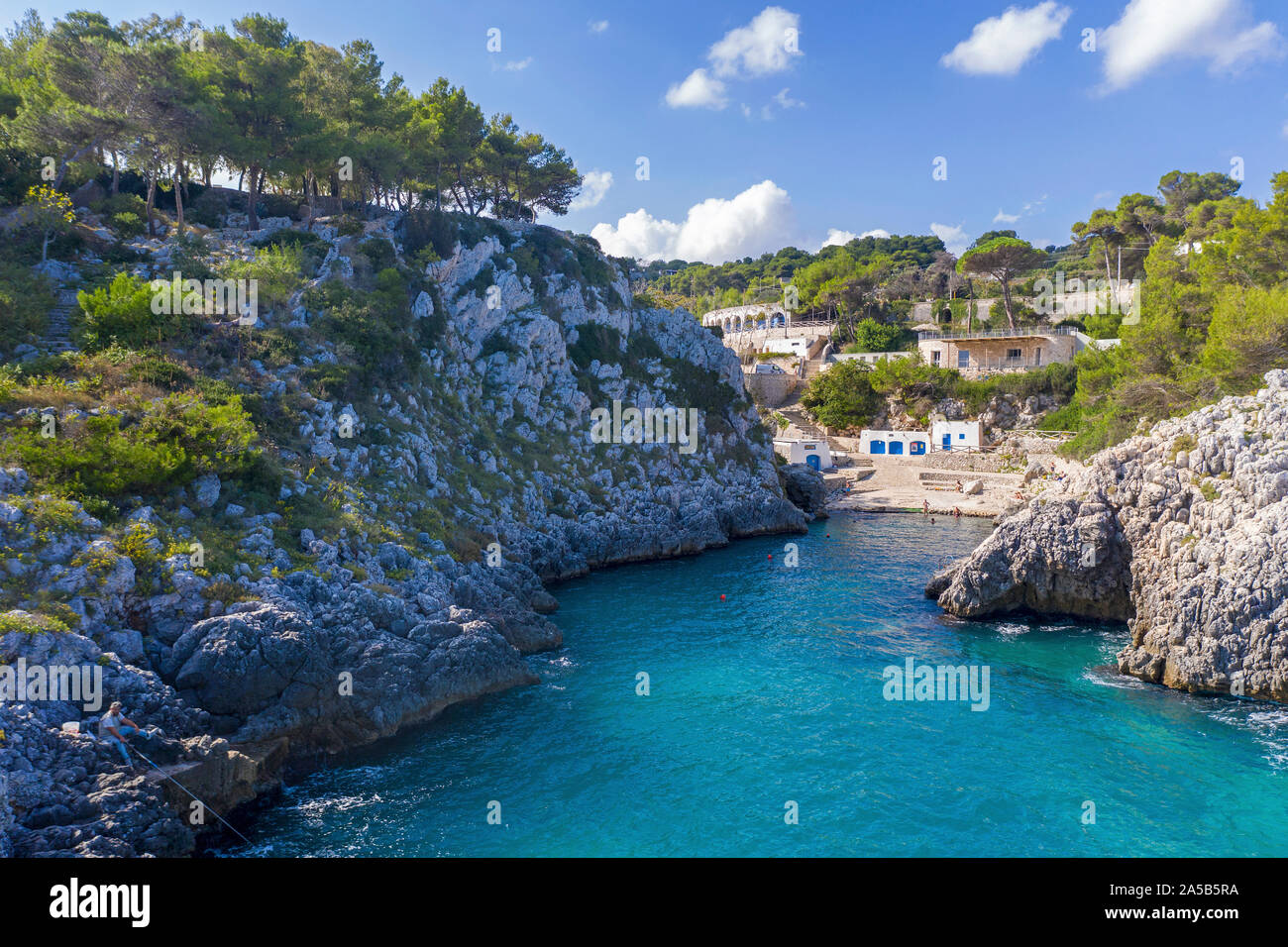 The idyllic beach and bay Cala dell'Acquaviva at Castro, Lecce, Apulia, Italy Stock Photo