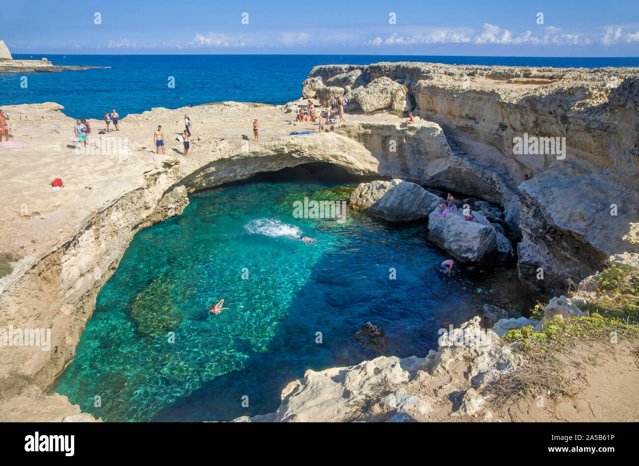 Cave of Poetry, a famous natural pool, Roca Vecchia, Melendugno, Lecce, Apulia, Italy Stock Photo