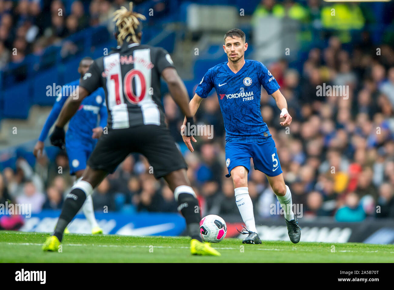 London, UK. 19th Oct, 2019. Jorginho of Chelsea during the Premier League match between Chelsea and Newcastle United at Stamford Bridge, London, England on 19 October 2019. Photo by Salvio Calabrese. Editorial use only, license required for commercial use. No use in betting, games or a single club/league/player publications. Credit: UK Sports Pics Ltd/Alamy Live News Stock Photo