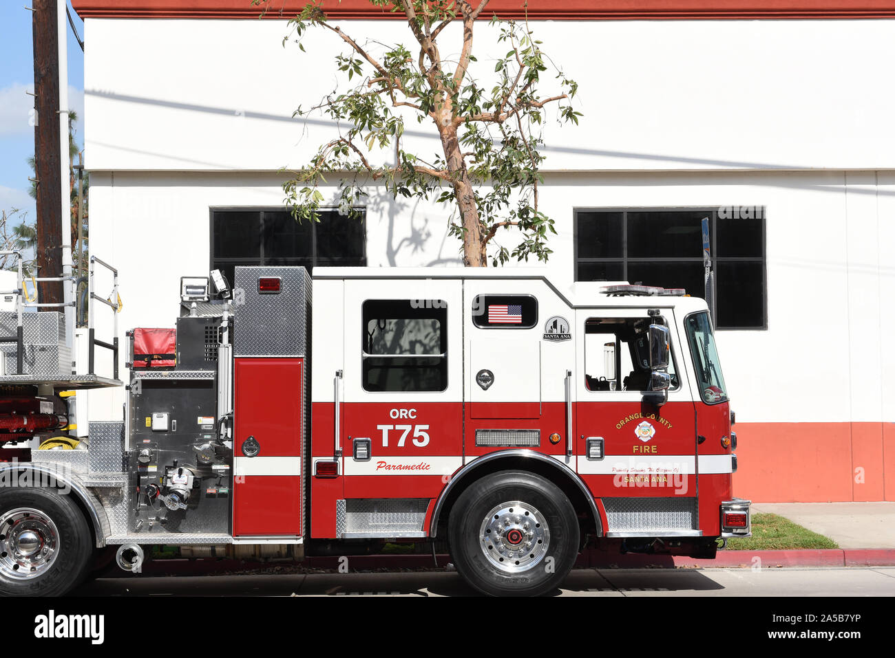 SANTA ANA, CALIFORNIA 14 OCT 2019 Cab of an Orange County Fire