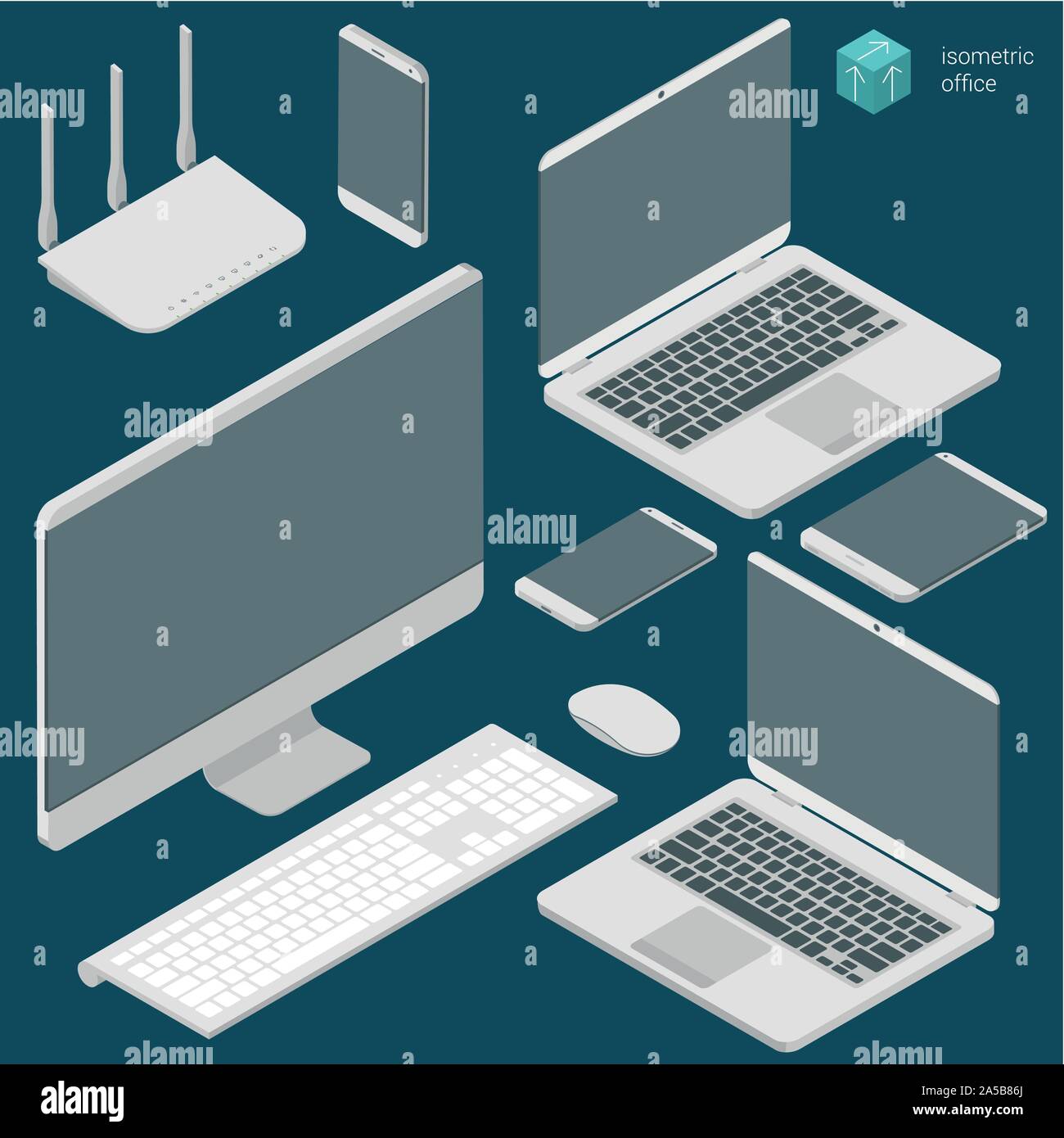 Isometric busines office elements Stock Vector