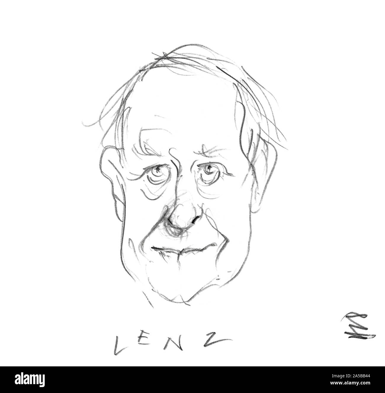 Pencil Drawing of the German Author Siegfried Lenz Stock Photo