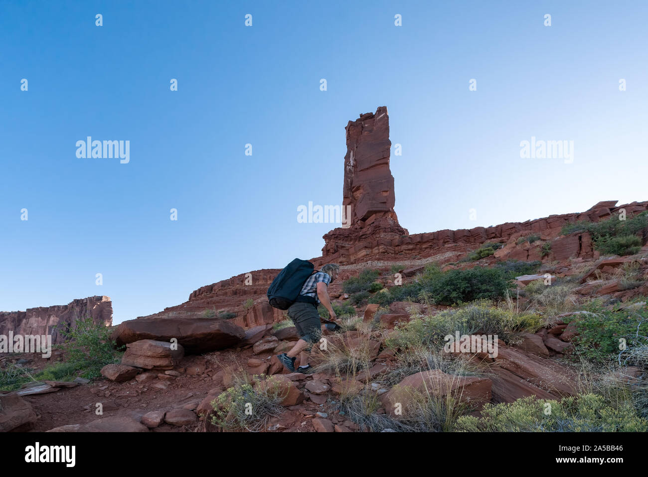 On the way to the route and climbing of Castleton tower in Moab, Utah, USA Stock Photo