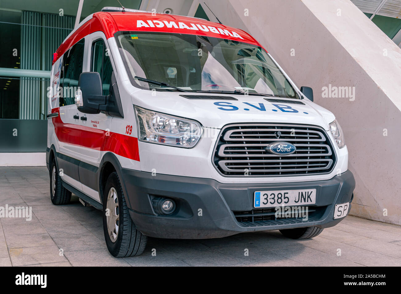 Valencia,Spain October 19, 2019 Valencian, Spanish abulance van. Responding to an emergency