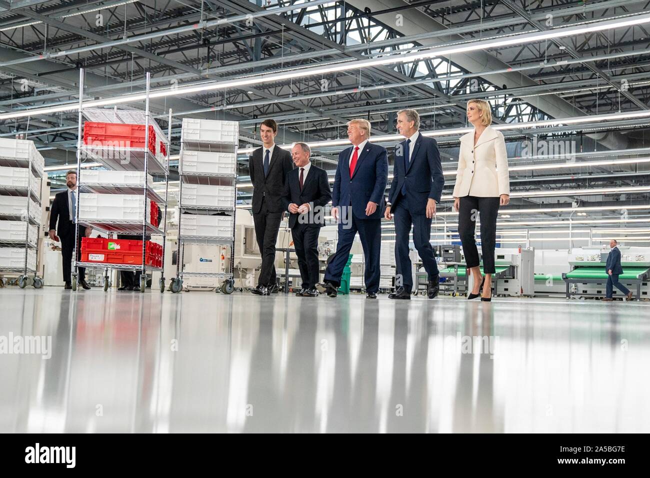 U.S President Donald Trump tours the newly opened Louis Vuitton Workshop Rochambeau October 17, 2019 in Alvarado, Texas. Joining the president from left to right are: Alexandre Arnault, Michael Burke of LVMH, Bernard Arnault, chief executive of LVMH, and Ivanka Trump. Stock Photo