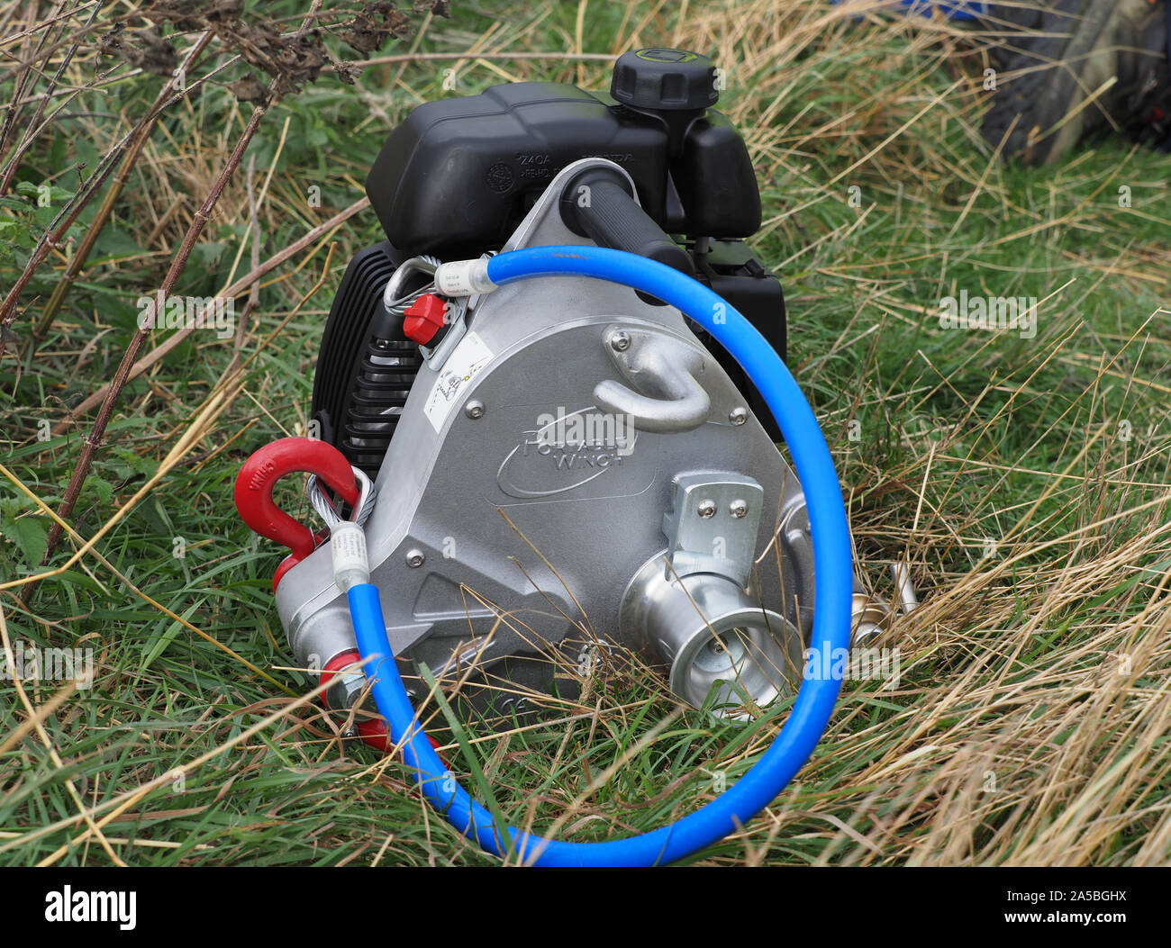 Coastguard portable winch used to pull casualties up a cliff during a rescue. UK Stock Photo