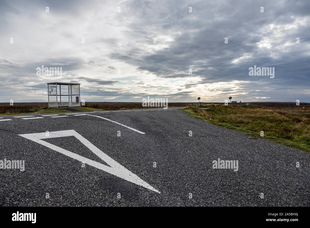 Bus stop, South Dell, Isle of Lewis, Outer Hebrides Stock Photo
