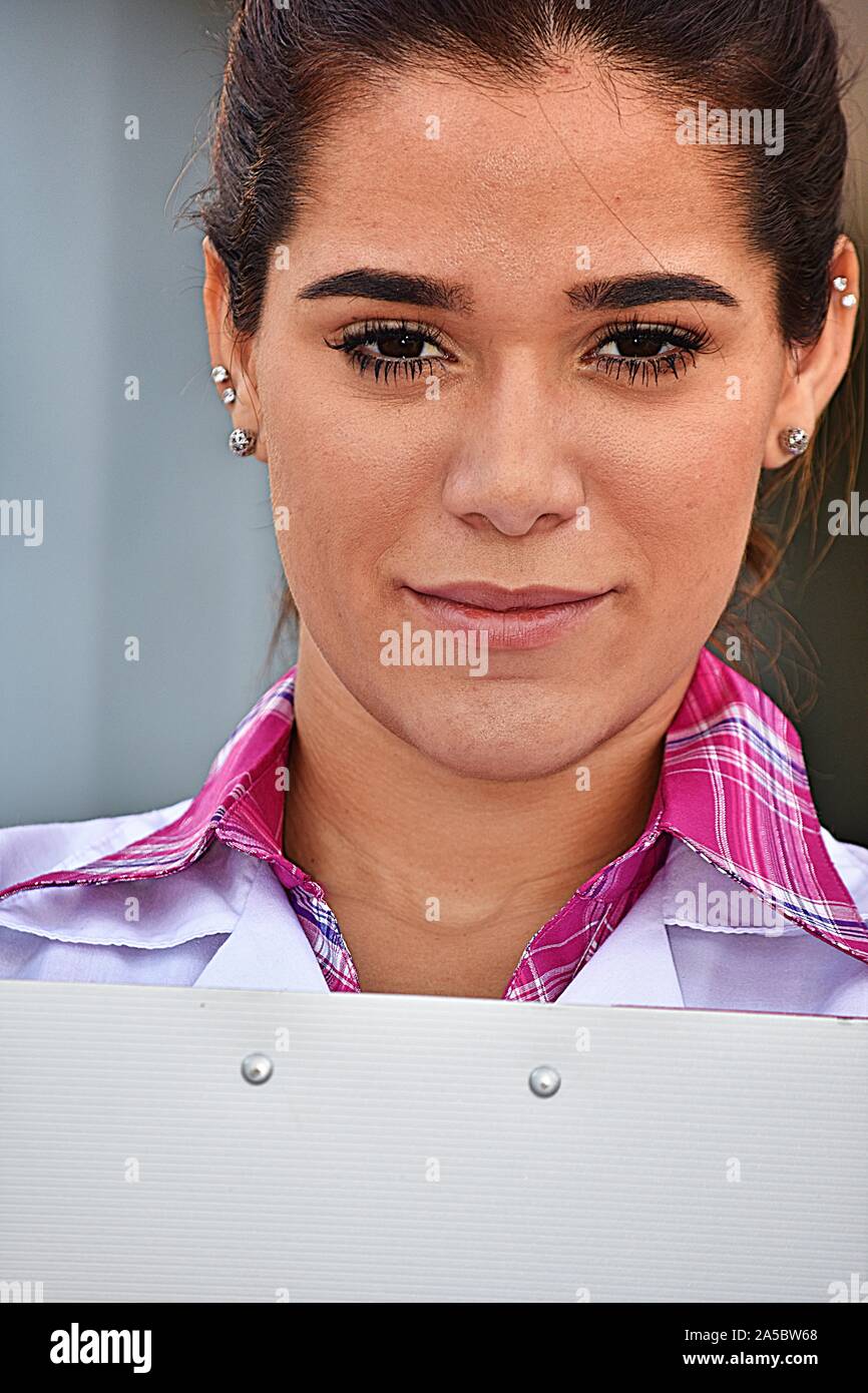 Serious Diverse Medic With Clipboard Stock Photo Alamy