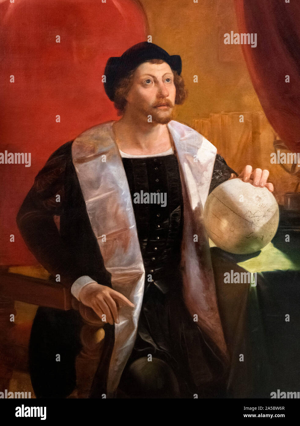 A 19th century portrait of Christopher Columbus by Alejandro Cicarelli, oil on canvas, 1849 Stock Photo