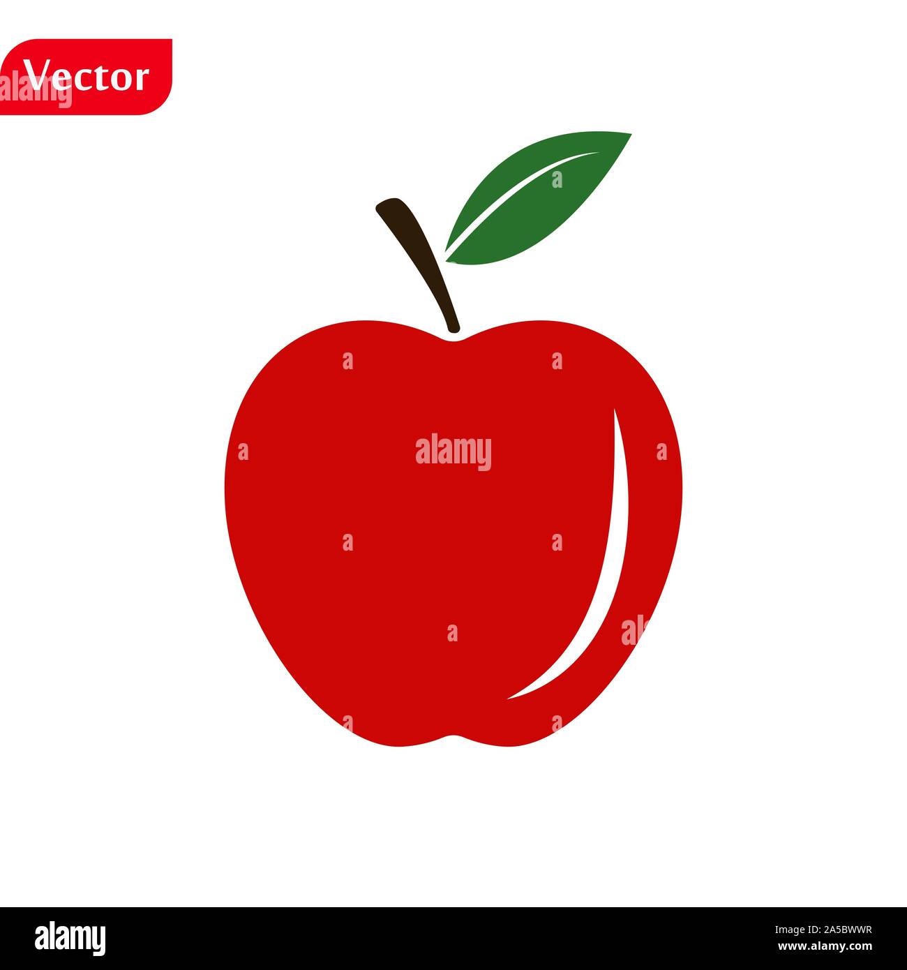 Red apple with leaf isolated on white background. Flat design vector ...