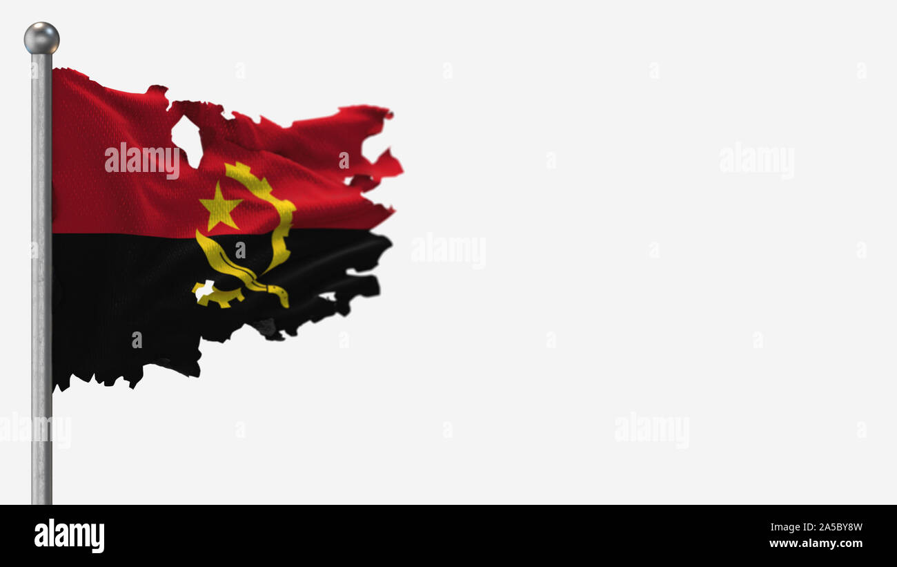 Angola 3D tattered waving flag illustration on Flagpole. Isolated on ...