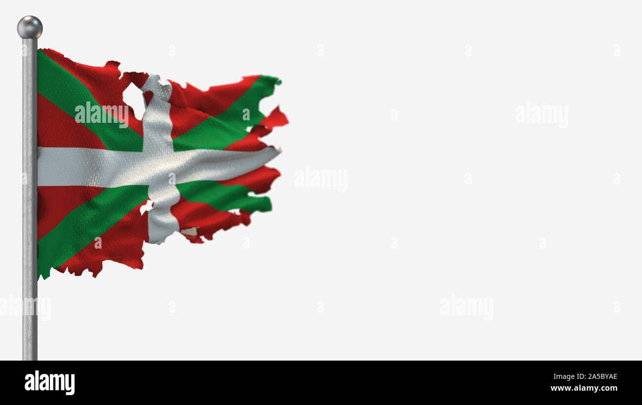 Basque Country 3D tattered waving flag illustration on Flagpole ...