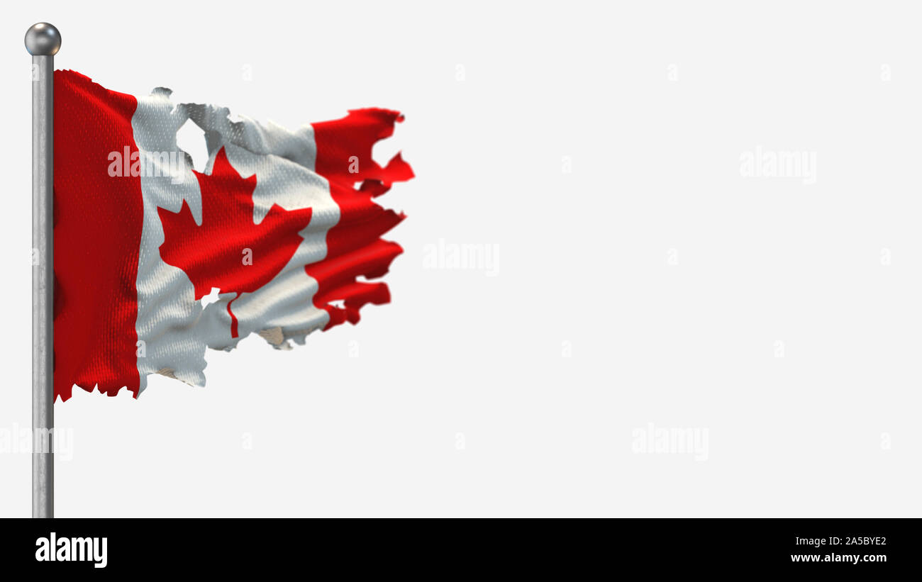 Canada 3D tattered waving flag illustration on Flagpole. Isolated on ...