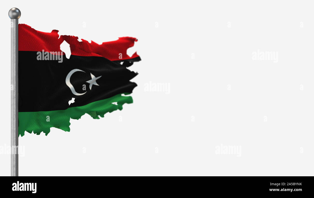 Libya 3D tattered waving flag illustration on Flagpole. Isolated on ...