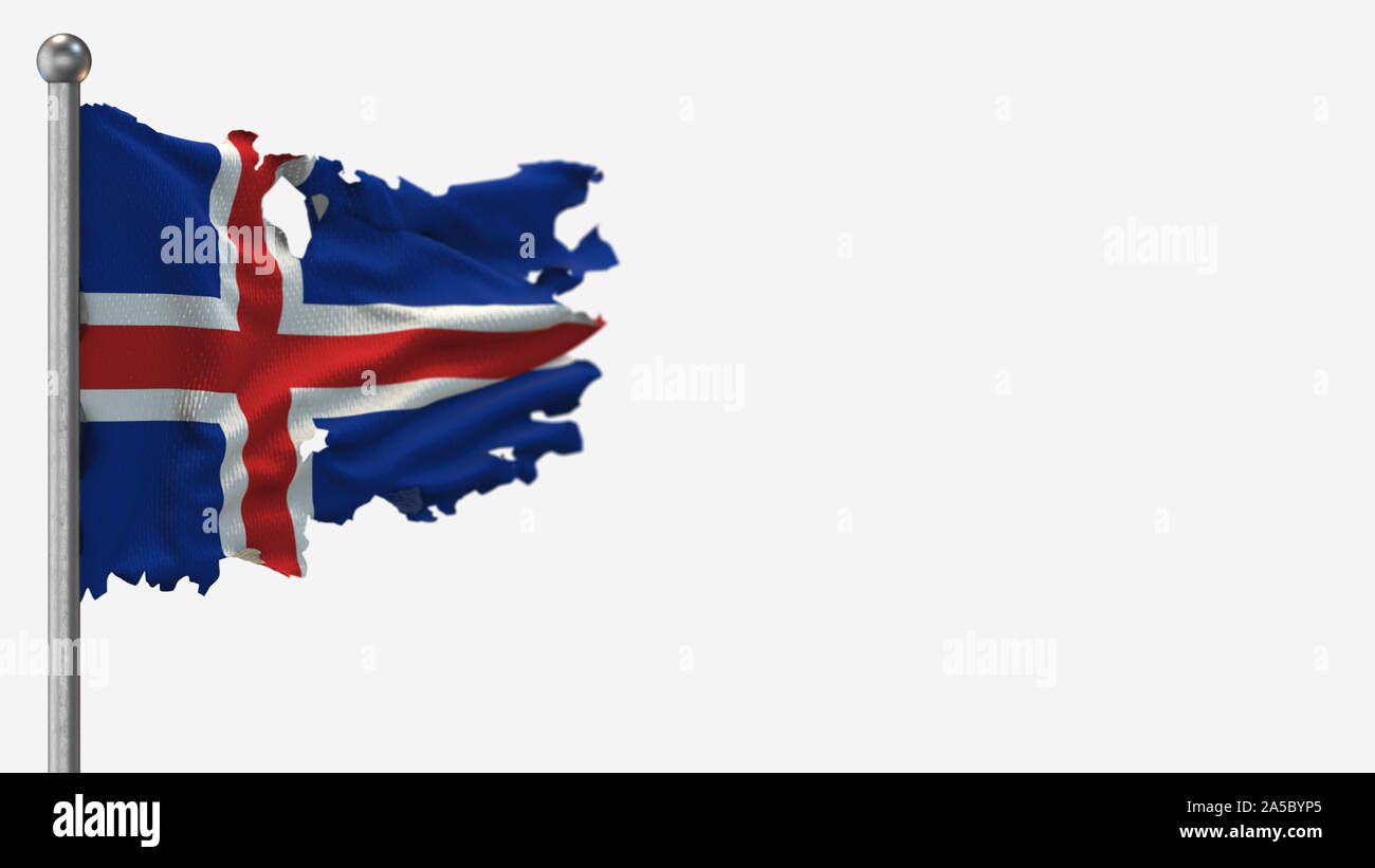Iceland 3D tattered waving flag illustration on Flagpole. Isolated on ...