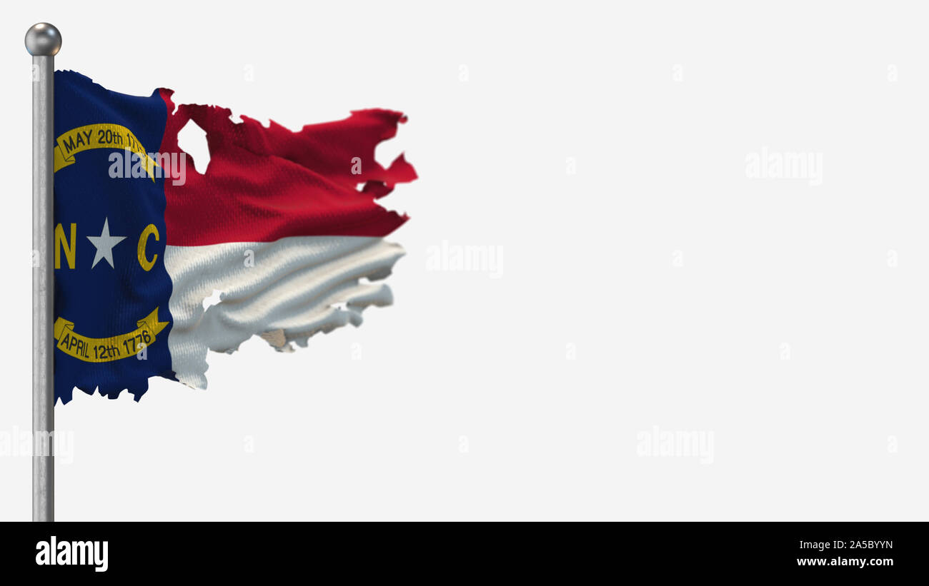 North Carolina 3D tattered waving flag illustration on Flagpole ...