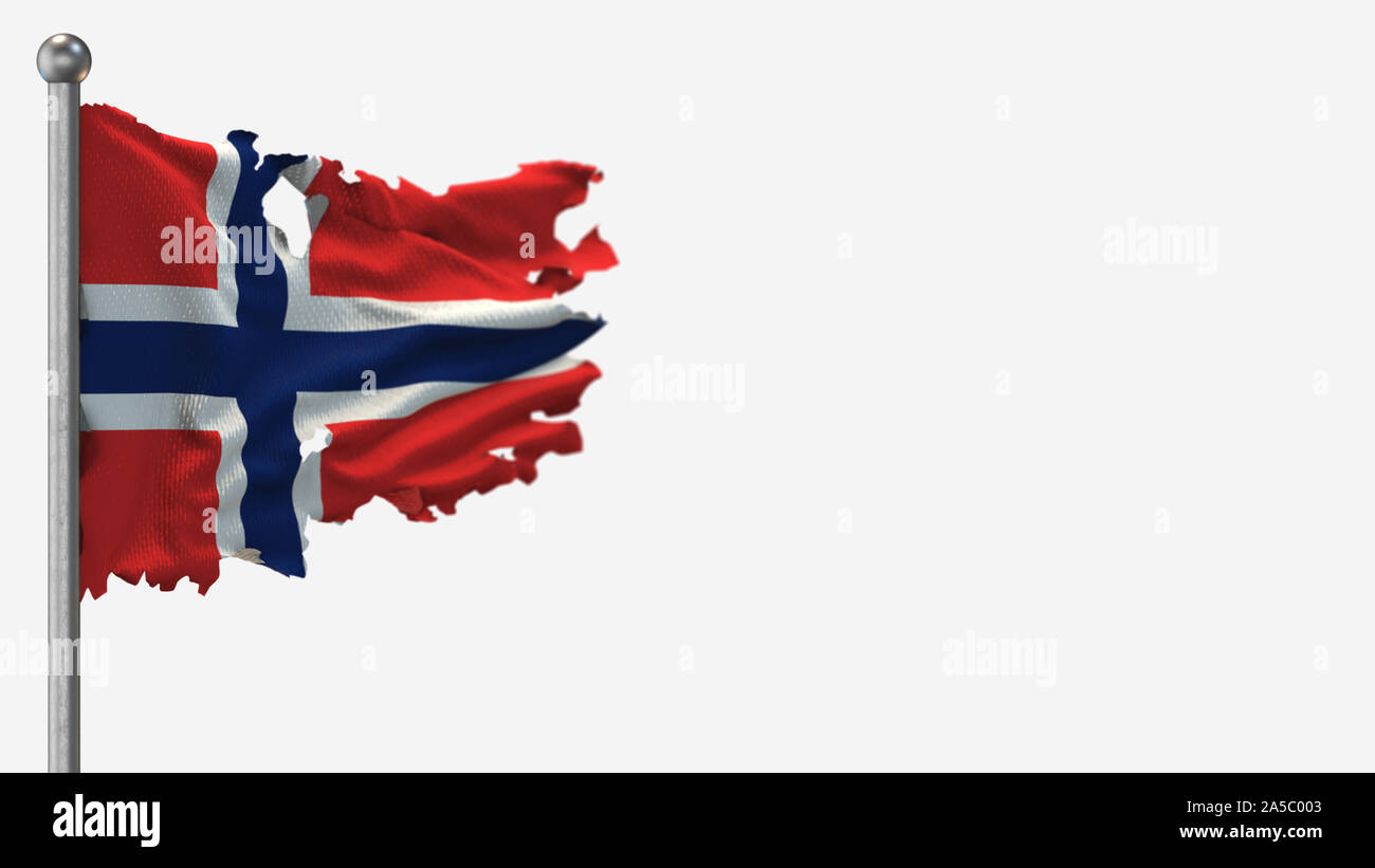 Norway 3D tattered waving flag illustration on Flagpole. Isolated on ...