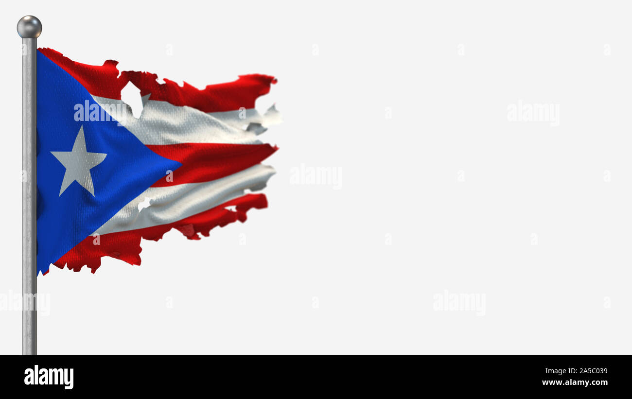 Puerto Rico 3D tattered waving flag illustration on Flagpole. Isolated ...