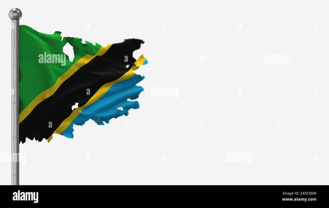 Tanzania 3D tattered waving flag illustration on Flagpole. Isolated on ...