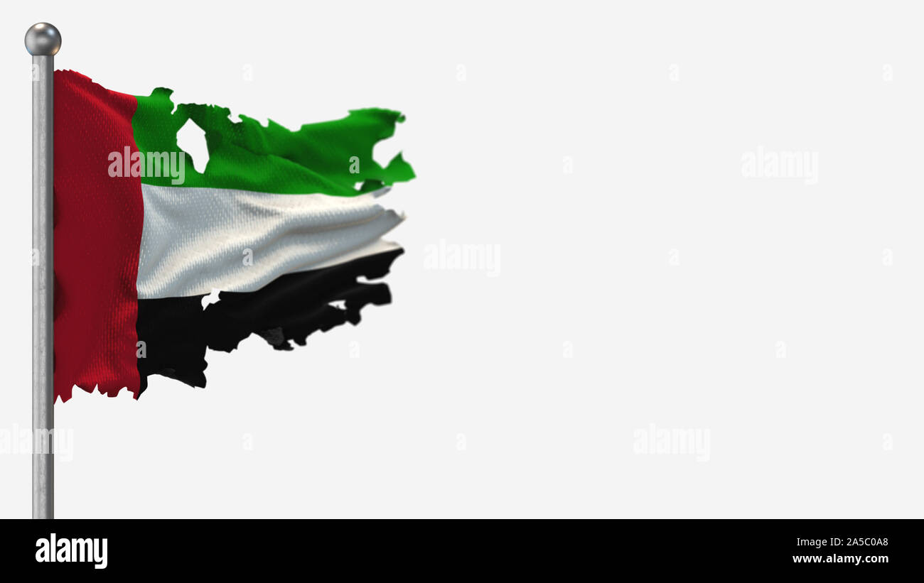United Arab Emirates 3D tattered waving flag illustration on Flagpole ...