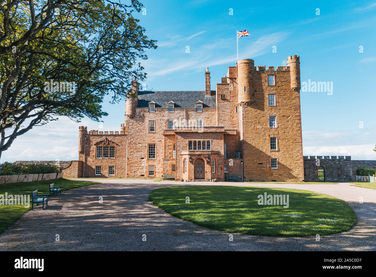 Entrance to the Castle of Mey, built in the mid 16th century, bought and restored in the 1950s by Queen Elizabeth The Queen Mother Stock Photo