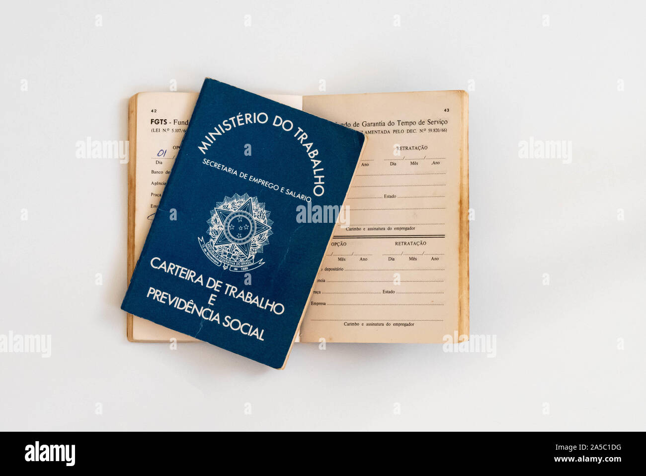 The Brazilian work permit documento, called 'Carteira de Trabalho' or CTPS, with white background Stock Photo