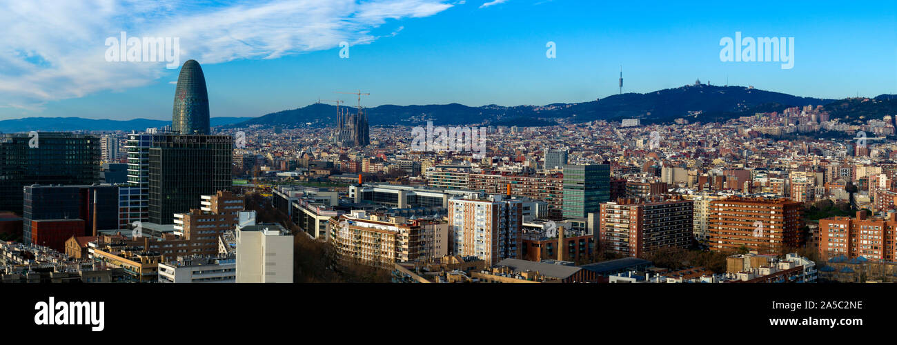 Panoramic cityscape of Barcelona, Catalonia, Spain, Europe Stock Photo